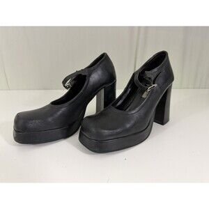 90s Y2K VTG Steve Madden Platform Mary Jane Heels 7.5-8 Black Square Toe *Read*